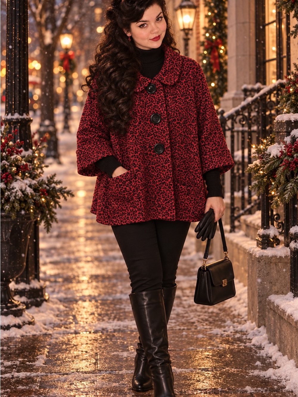 Chic Red Leopard Print Pea Coat Style Blazer plus size 2x fall fashion / winter